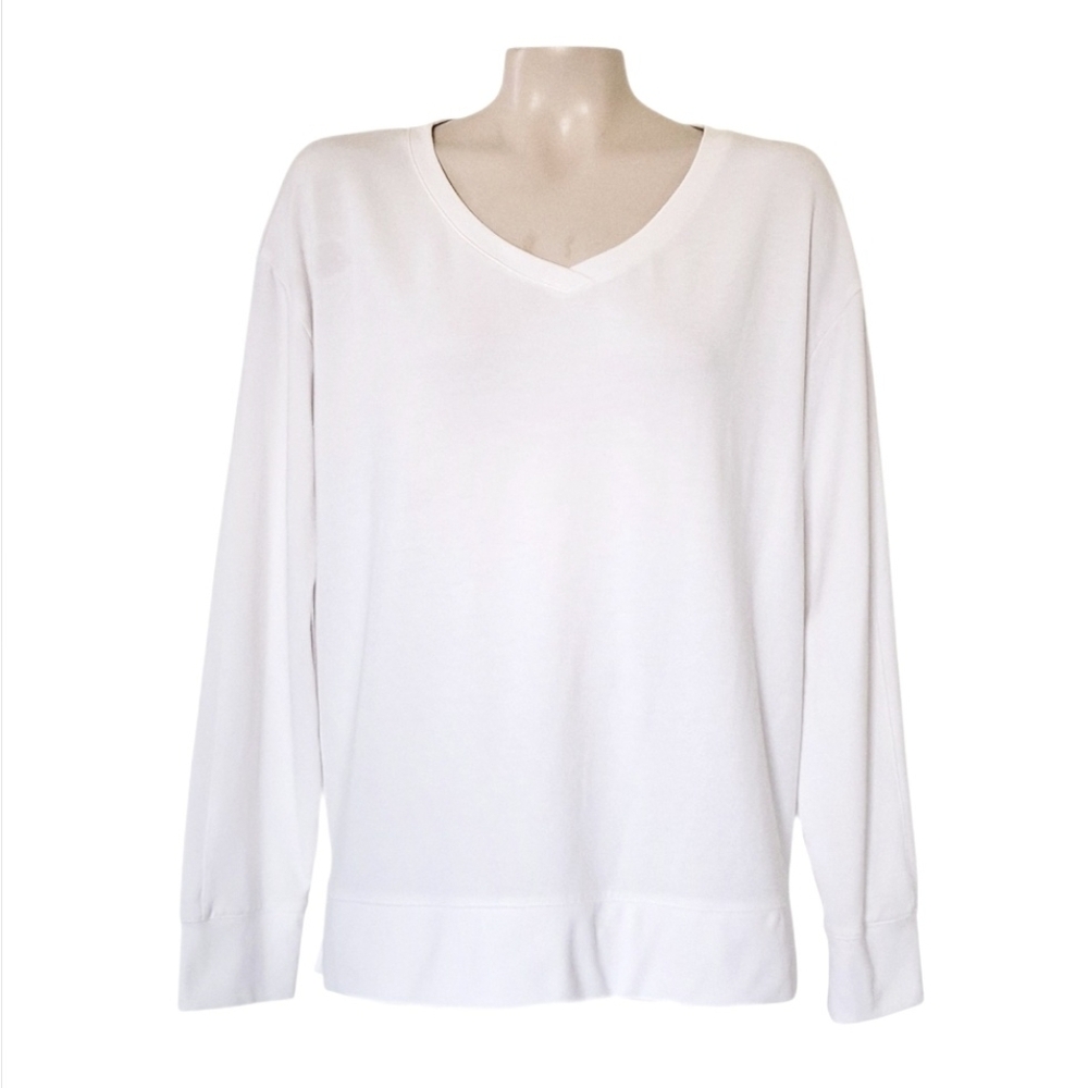 OGIO White V-Neck Long Sleeve Top Lightweight Relaxed Minimalist Basic L